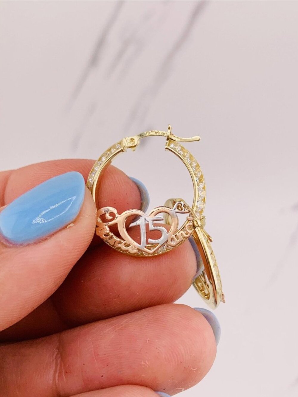 10k solid gold earrings sweet 15 quinceañera - Aretes en oro de 15 años